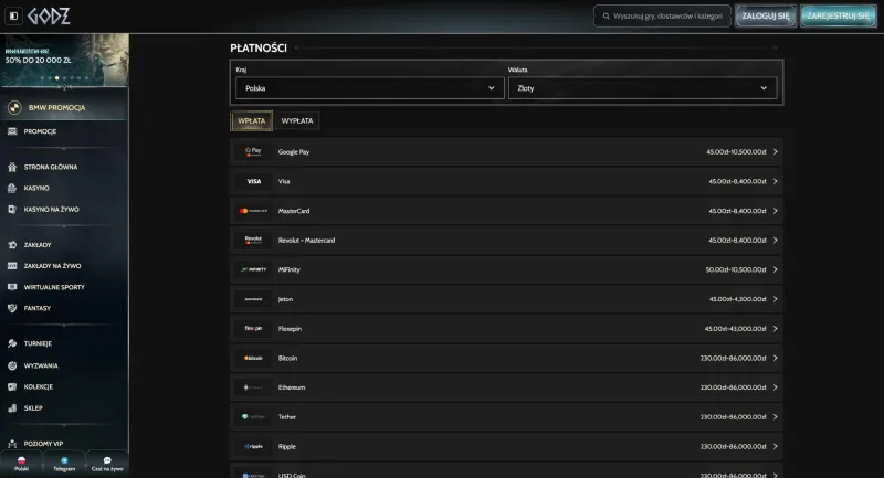 Godz Casino - kasyno na prawdziwe pieniądze